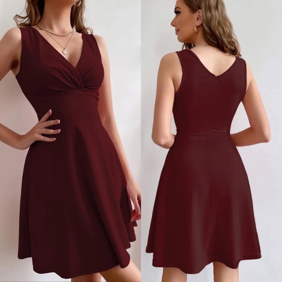 V neck ruched bust zip back twirl dress pink - Picture 3 of 8